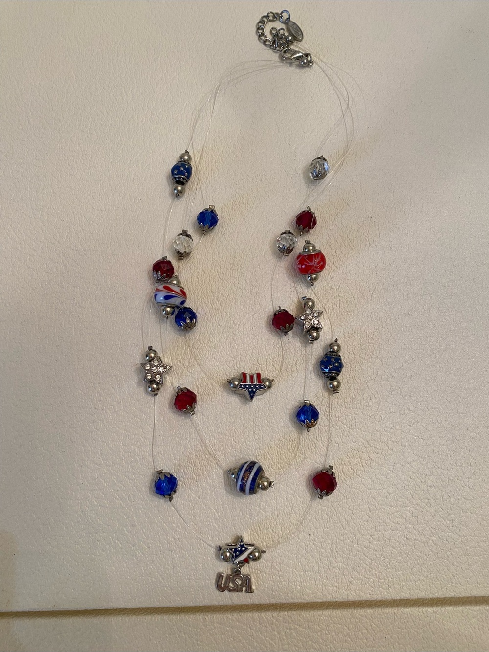 Pier 1 Red, White & Blue Triple-Strand Beaded Necklace with USA Charm